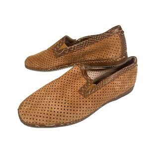 Loriblu Perforated Loafer Shoe‎ Men's Tan Leather Snakeskin Trim Italy EU43 US10